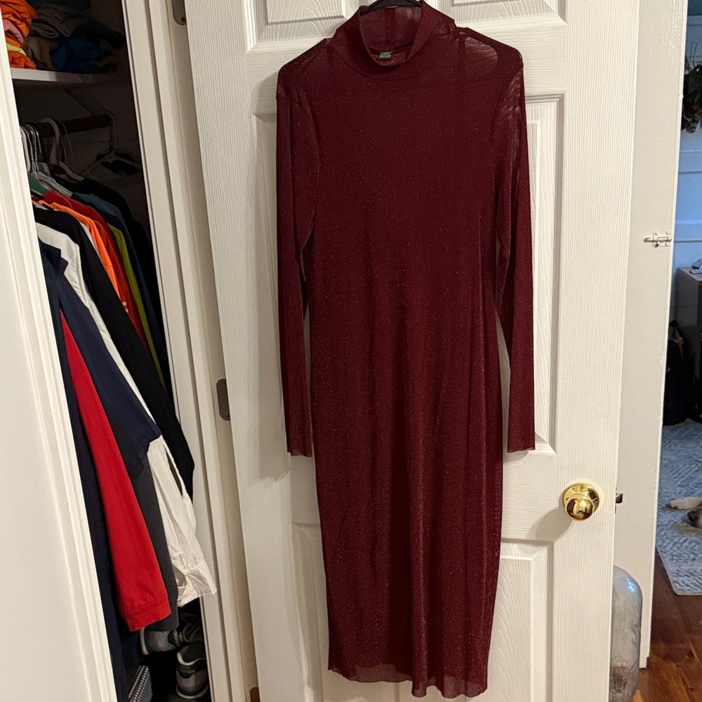 Wild Fable Shimmering Maroon Long Sleeve Dress